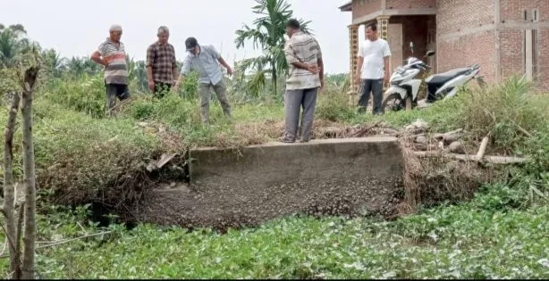 Anggota DPRK Aceh Utara Fraksi PKS saat meninjau jembatan(Istimewa).